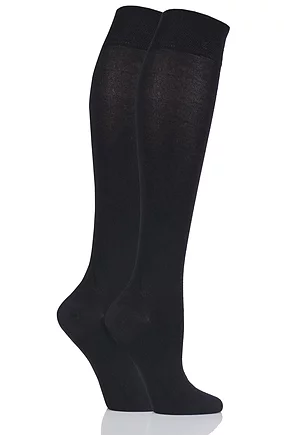 Women's 2 Pair SOCKSHOP Plain and Patterned Bamboo Knee High Socks with Smooth Toe Seams