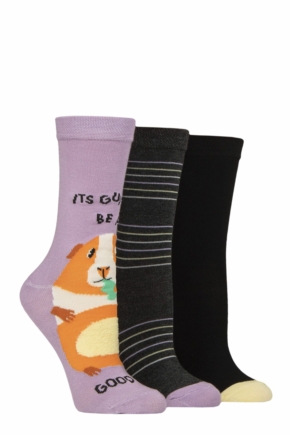 Women's 3 Pair SOCKSHOP Lazy Panda Novelty Bamboo Socks