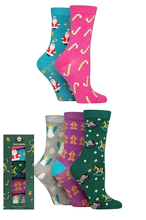Women's 5 Pair SOCKSHOP Lazy Panda Christmas Gift Boxed Bamboo Socks