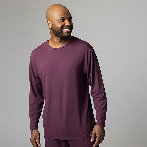 Best Seller Mens 1 Pack Lazy Panda Bamboo Loungewear Selection Long Sleeved Top Burgundy XX Large