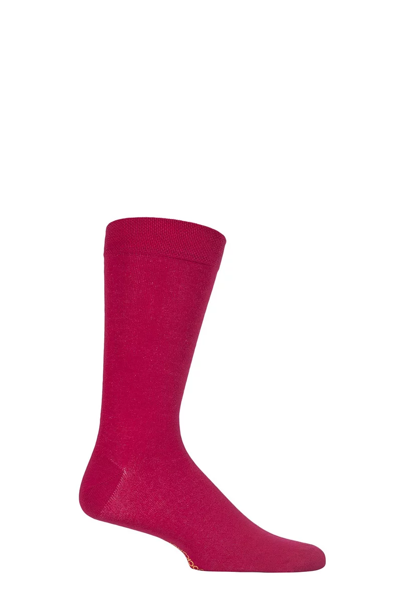 Mens 1 Pair Lazy Panda Colour Burst Bamboo Socks with Smooth Toe Seams Raspberry Beret 12-14